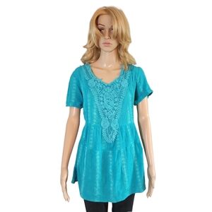 Marie-Claire short sleeve embroidered boho blouse, size L